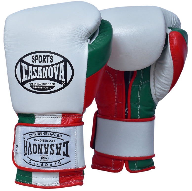 Casanova Boxing® Hook & Loop Training Gloves White-Green/Red Thumb