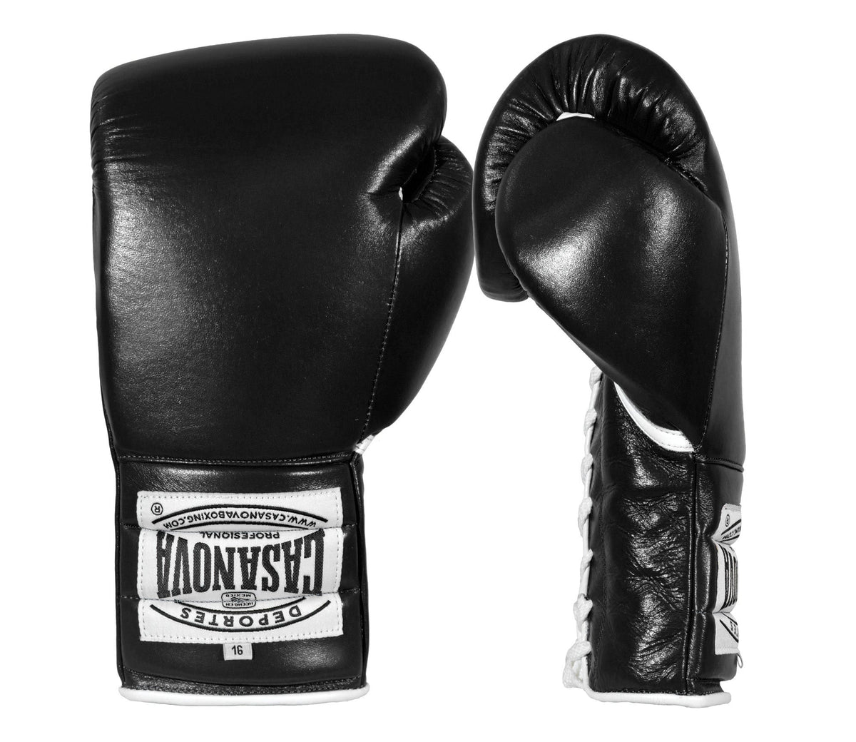 (NEW) Casanova® Boxing Professional Lace-Up Boxing Gloves - Black