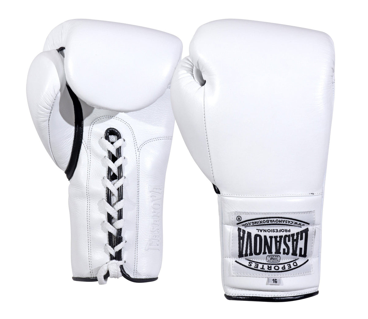 (NEW) Casanova® Boxing Professional Lace-Up Boxing Gloves - White