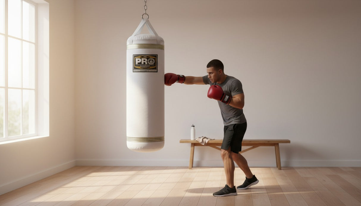 ProBoxing® Heavy Punching Bag (4.5 FT Tall) - White with Gold Trim