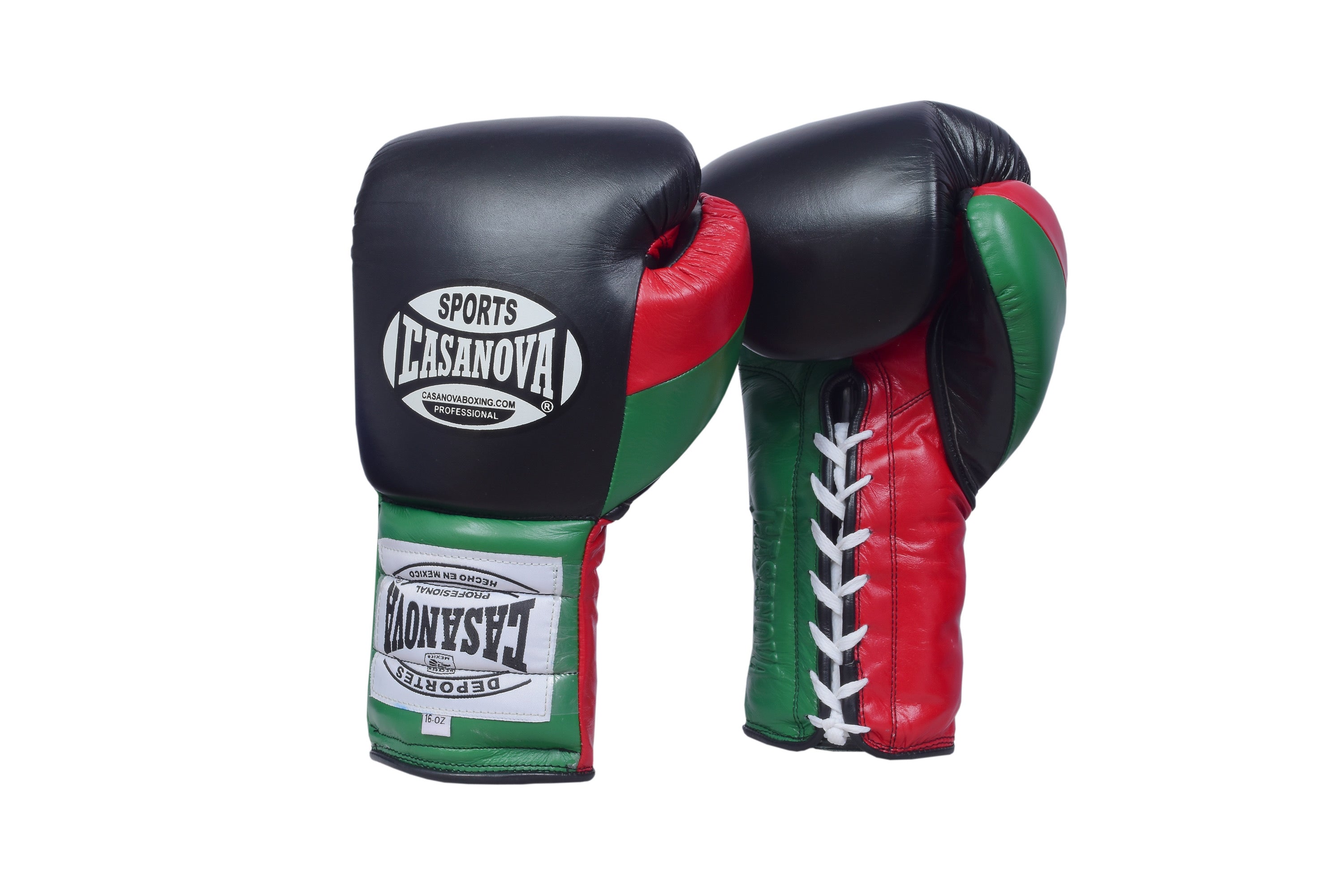 Casanova Boxing® Lace up Boxing Gloves - Black/Red/Green