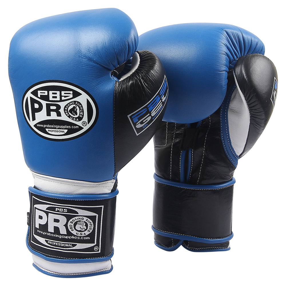 Pro Boxing® Series Gel Hook and Loop Gloves Blue/Black with Black Th