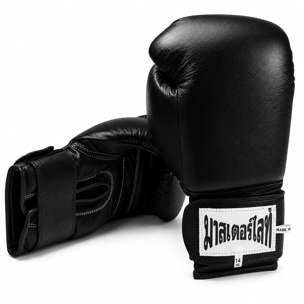 THAISMAI ボクシンググローブ BX-214 14oz Thaismai Boxing Gloves - Hook & Loop - Leather (Black) – ProBoxing