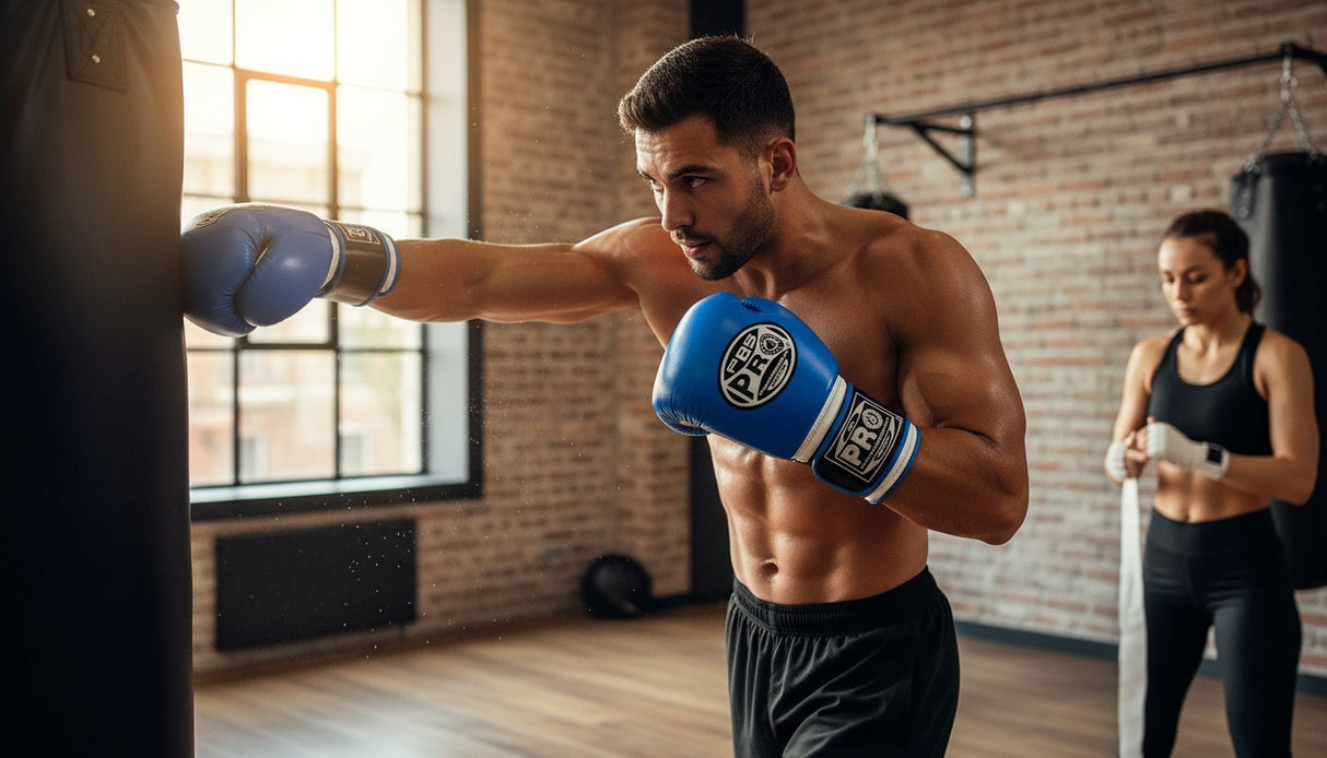 ProBoxing® Classic Leather Boxing Gloves - Training Gloves - Blue & Black