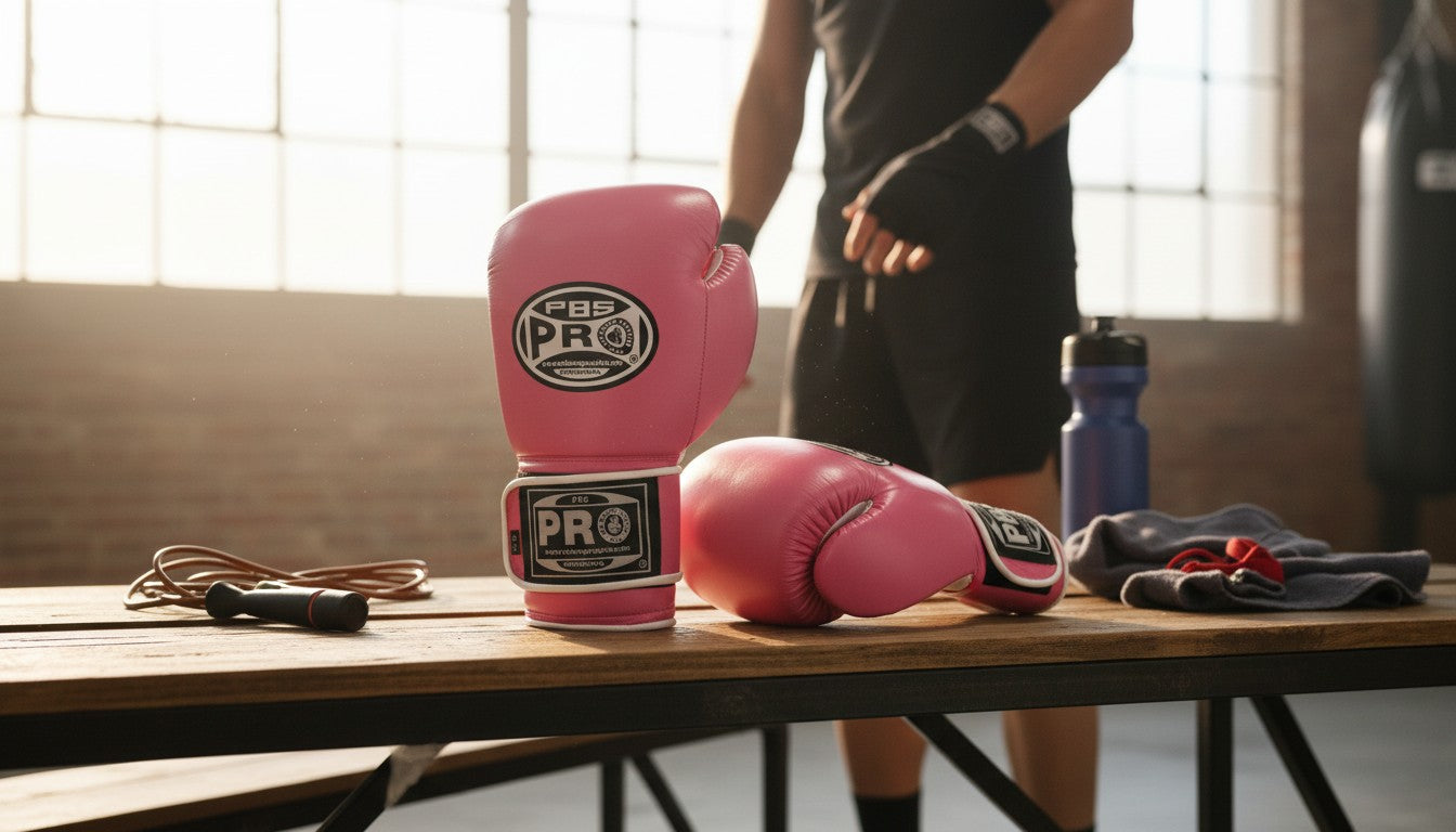 ProBoxing® Classic Leather Boxing Gloves - Training Gloves - Pink & White