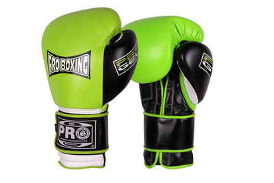 Pro Boxing® Series Gel Hook and Loop Gloves - Neon Green/White/Black
