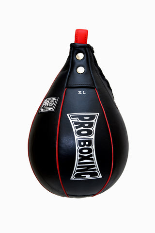 ProBoxing® Leather Speed Bag - Black/Red Trim