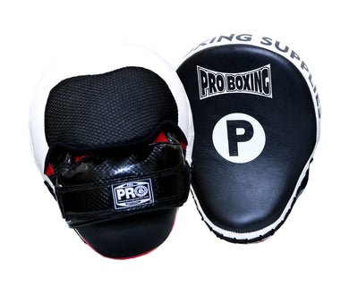 Pro Boxing® Mesh Vent Professional Focus Curve Mitt - Black/White Mesh Trim