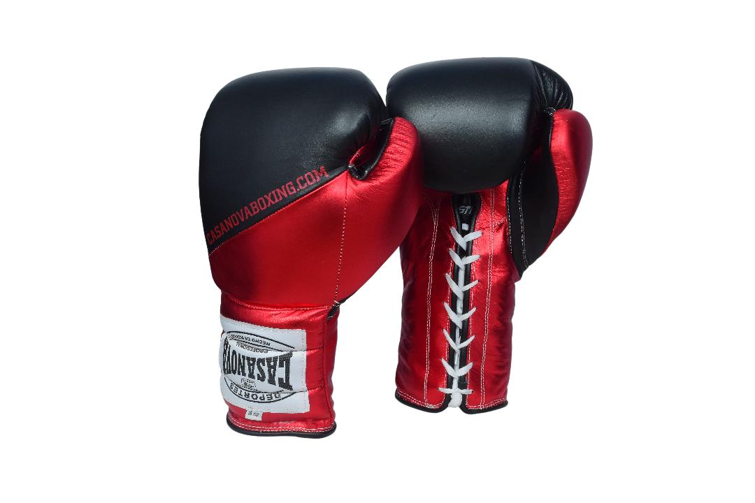 Casanova Boxing® Professional Lace Up Training Gloves - Black/red