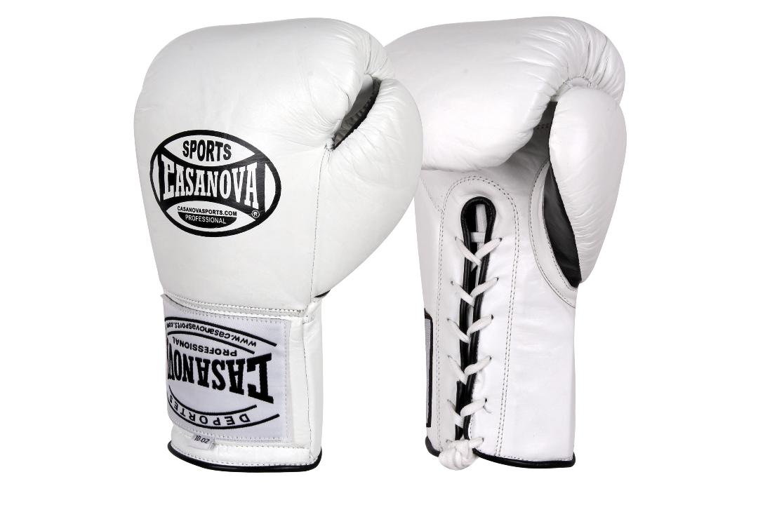 Casanova Boxing® Professional Lace Up Official Fight Gloves White Pro Boxing Supplies