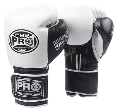 Pro Boxing® Series Gel Hook and Loop Gloves - White/Black with Black Thumb