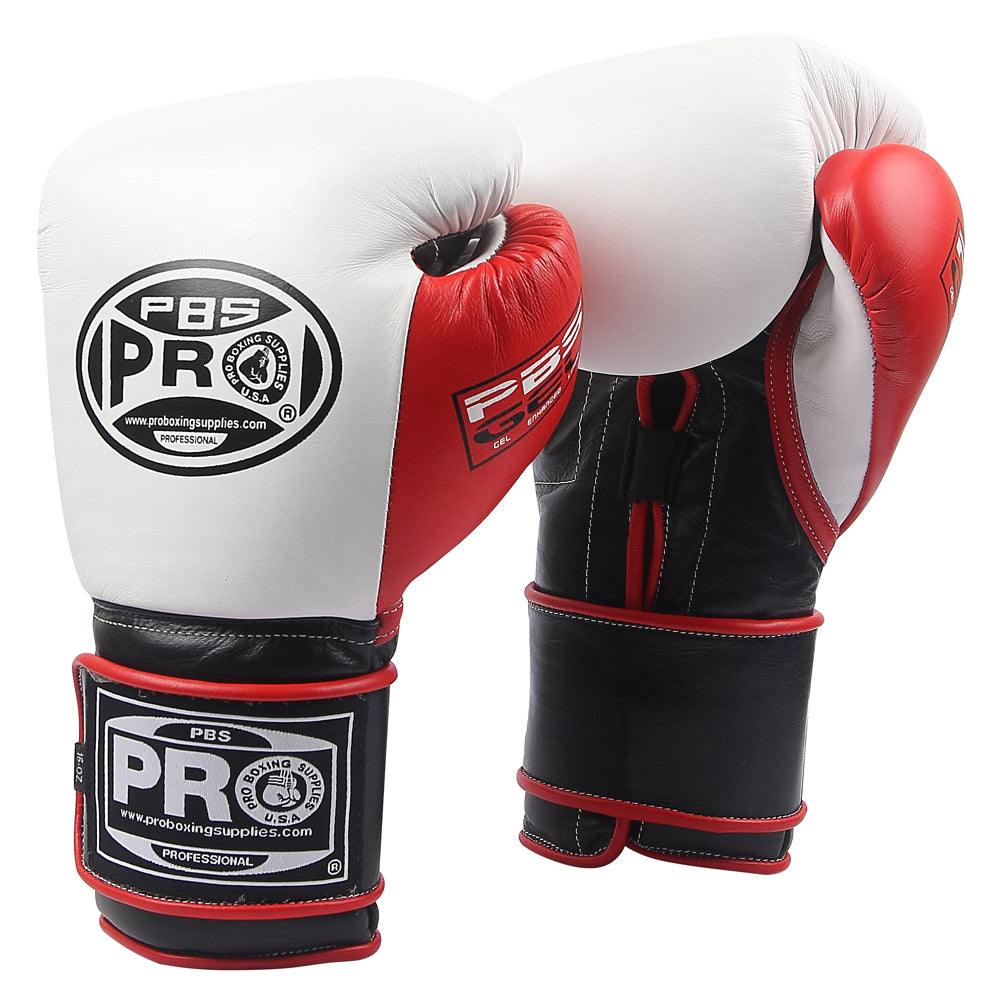 Pro Boxing® Series Gel Hook and Loop Gloves PBG White/Black with Red