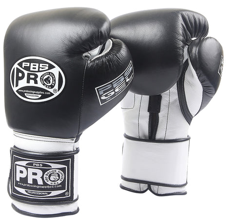 ProBoxing® Series Gel Hook and Loop Gloves - Black/White with Black Thumb