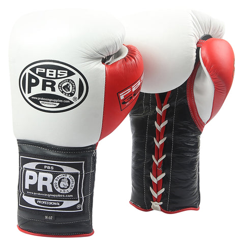 ProBoxing® Series Gel Lace Gloves - White/Black with Red Thumb