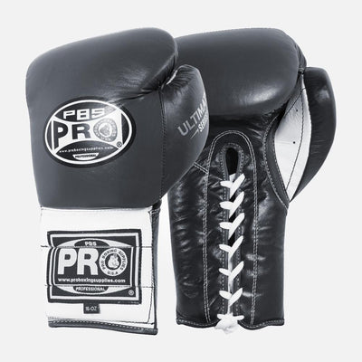 Pro Boxing® Ultimate Lace-Up Boxing Gloves – Black/White – Pro