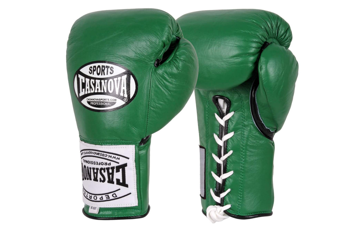 Casanova Boxing® Professional Lace Up Official Fight Gloves Green