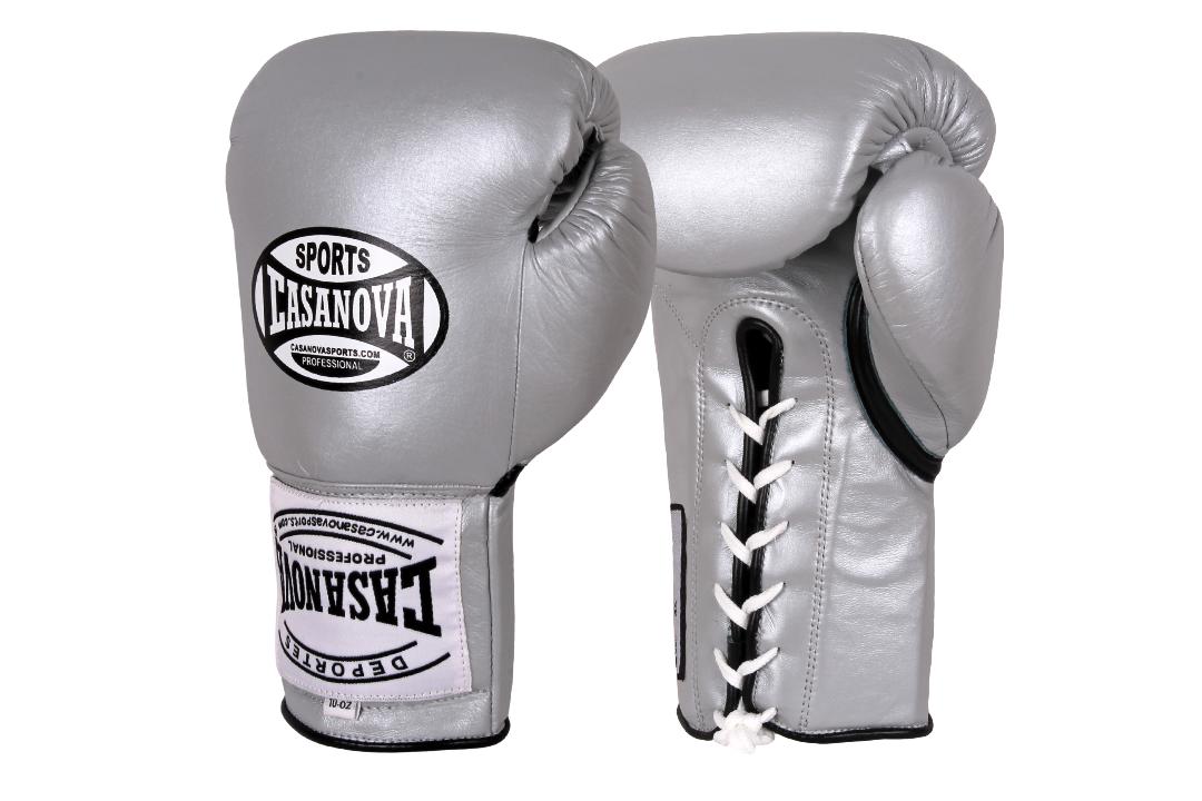 Casanova Boxing® Professional Lace Up Official Fight Gloves - Silver ...